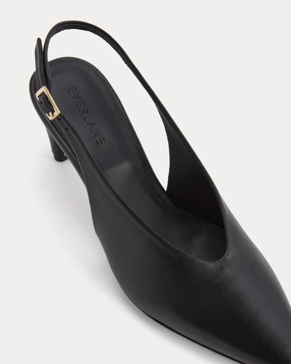 Spetsig tå Slingback-höjd | Svart läder