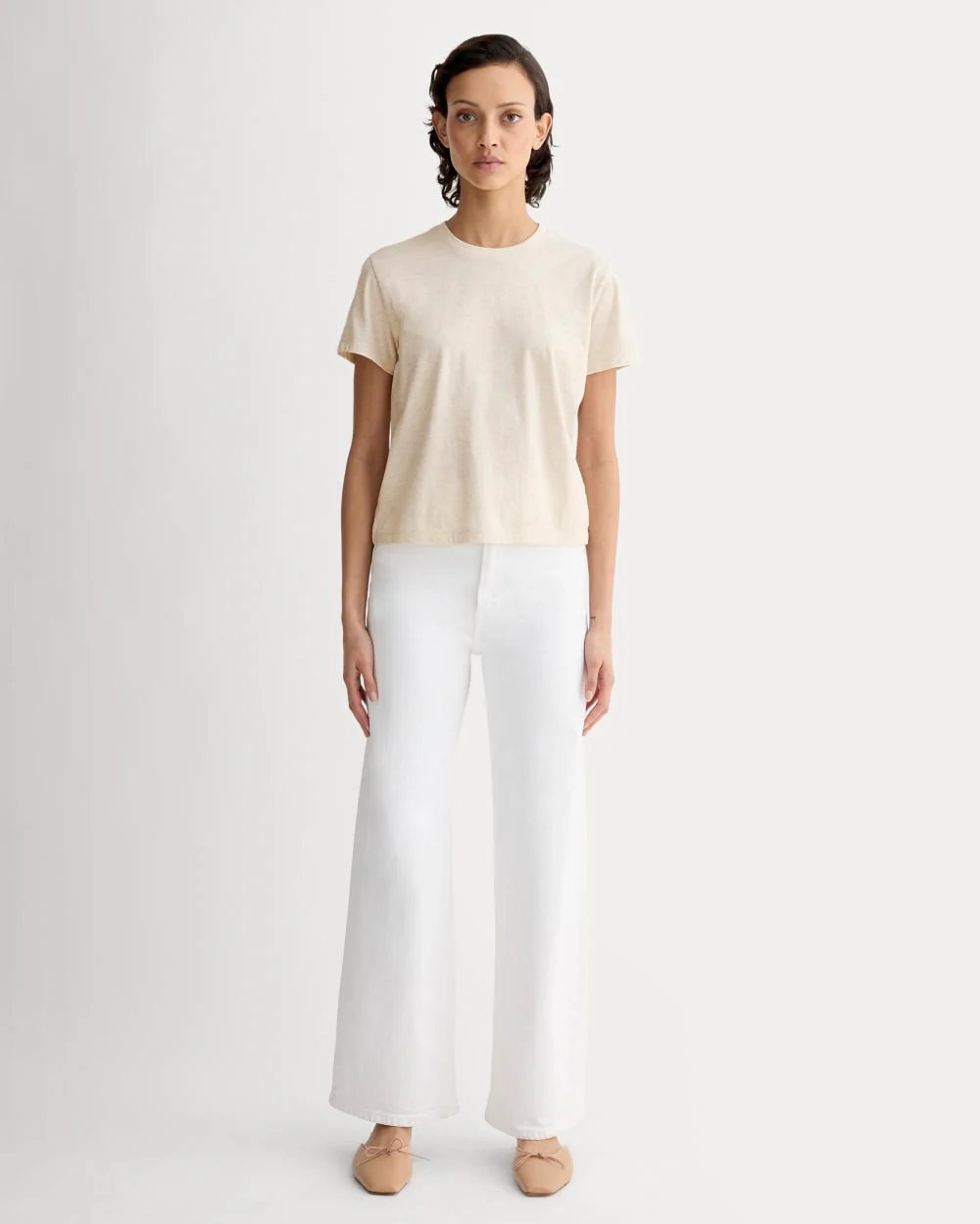 Box-Cut T-shirt i grundläggande bomull | Grågul | Ingen ficka