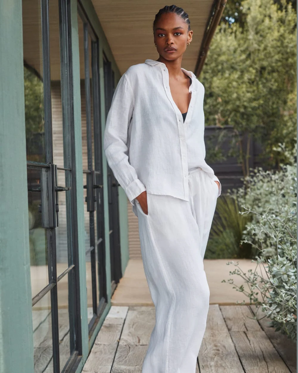 Sträckpanta i linne | Naturlig chambray