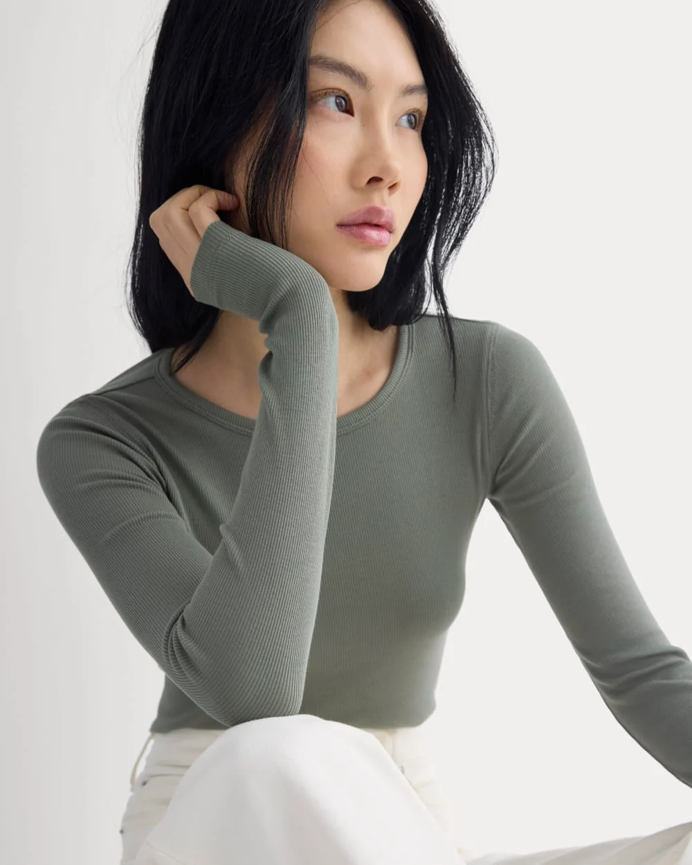 The Luxe Rib Long-Sleeve Crew | Agave Grön