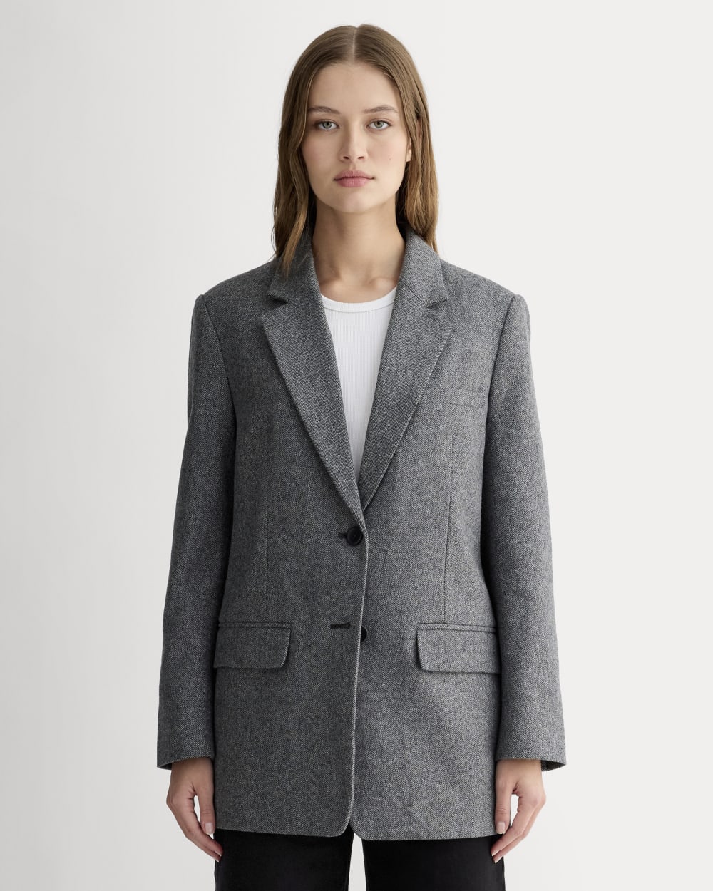 Den överdimensionerade blazer i ull | Grå herringbone