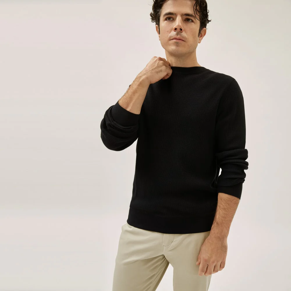 Waffle Long-Sleeve Crew T-shirt | Svart