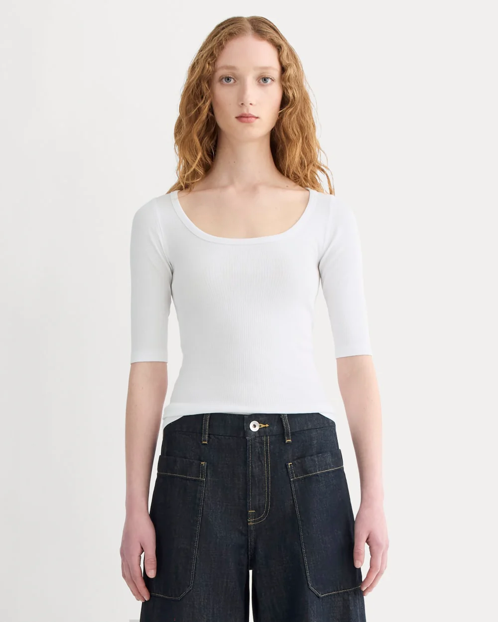 Luxe Rib-återhängande T-shirt | Vit
